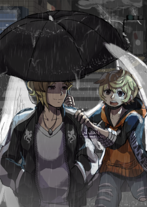 "Haz, you'll get soaked!"